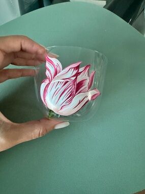 Lobmeyr Clear Tumbler with Red & White Tulip Motif